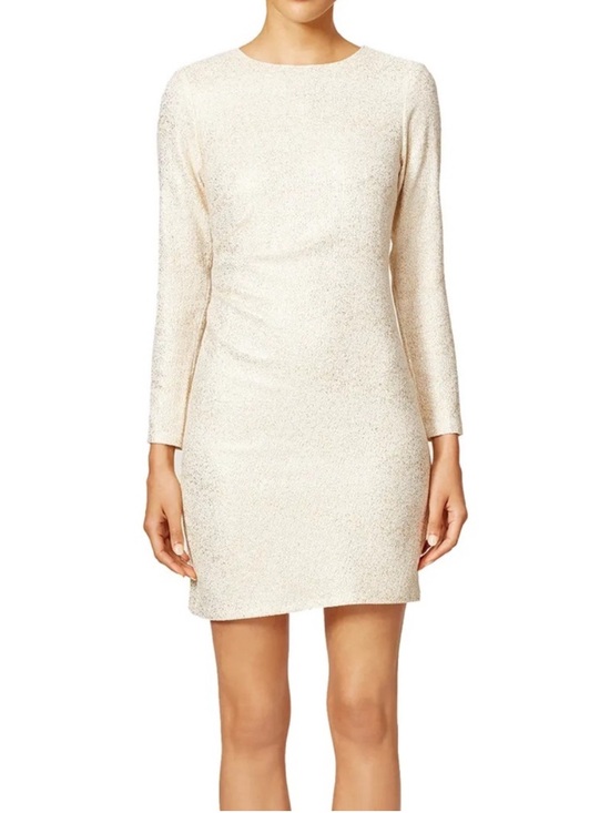 Shoshanna Dresses & Skirts - Shoshanna English Breakfast
Dress Long-Sleeved Side-Ruched Metallic Gold Ivory 8